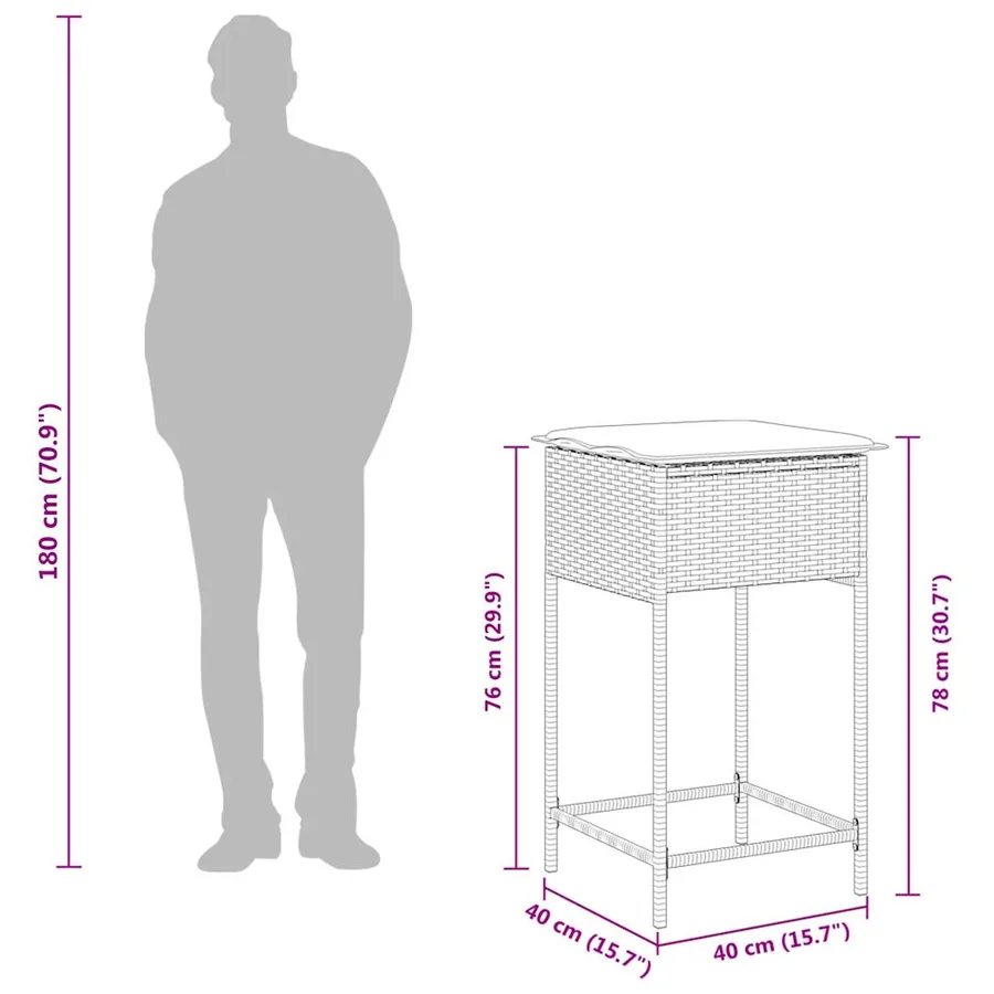Tabourets de bar de jardin avec coussins lot de 2 gris résine tressée - 10