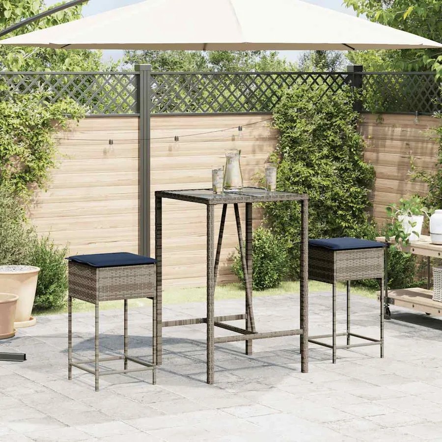 Tabourets de bar de jardin avec coussins lot de 2 gris résine tressée - 3