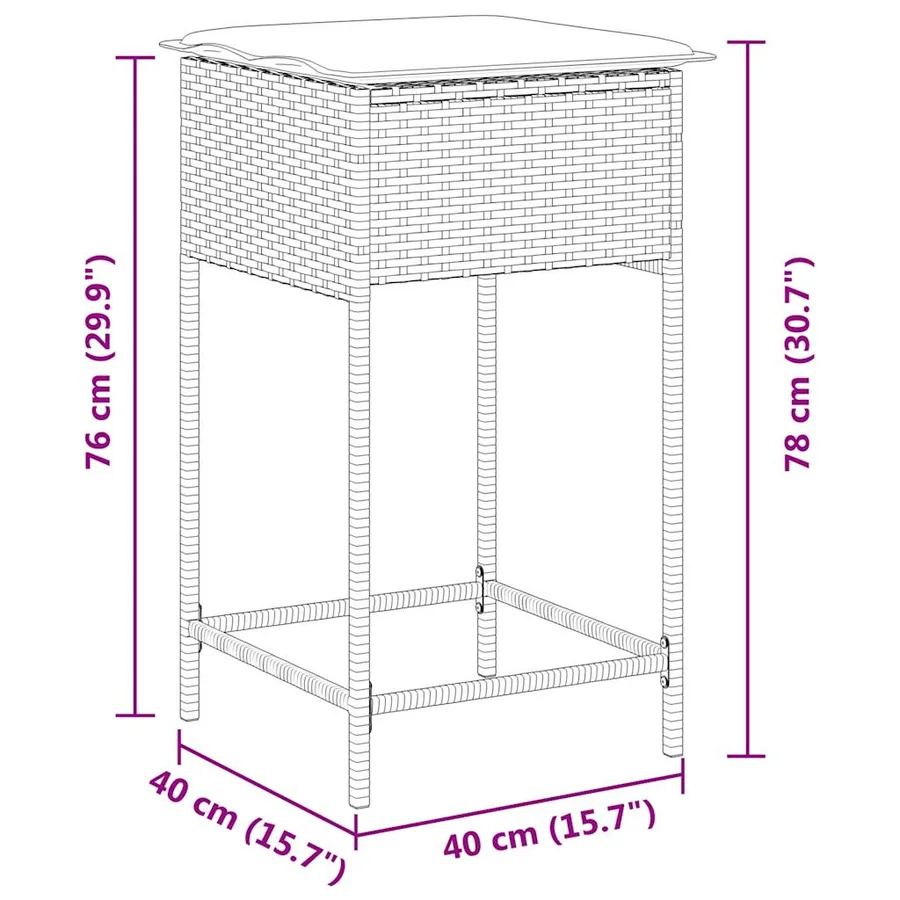 Tabourets de bar de jardin avec coussins lot de 2 gris résine tressée - 9