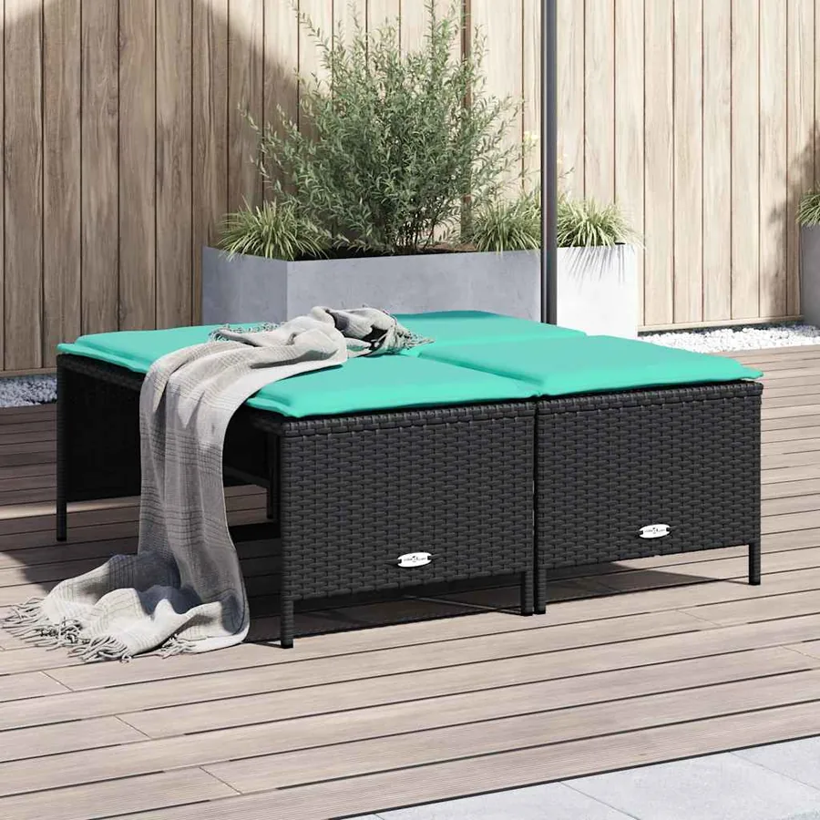 Tabourets de jardin avec coussins lot de 4 noir résine tressée