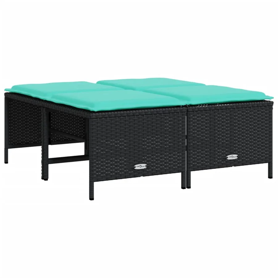 Tabourets de jardin avec coussins lot de 4 noir résine tressée - 2