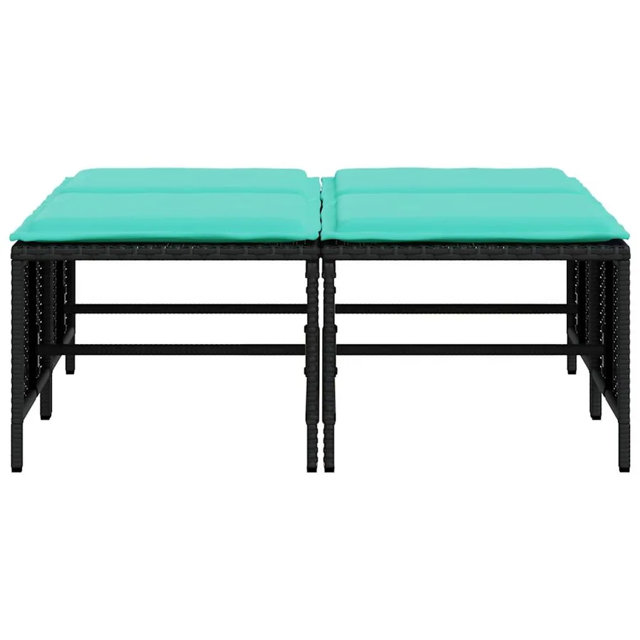 Tabourets de jardin avec coussins lot de 4 noir résine tressée - 4