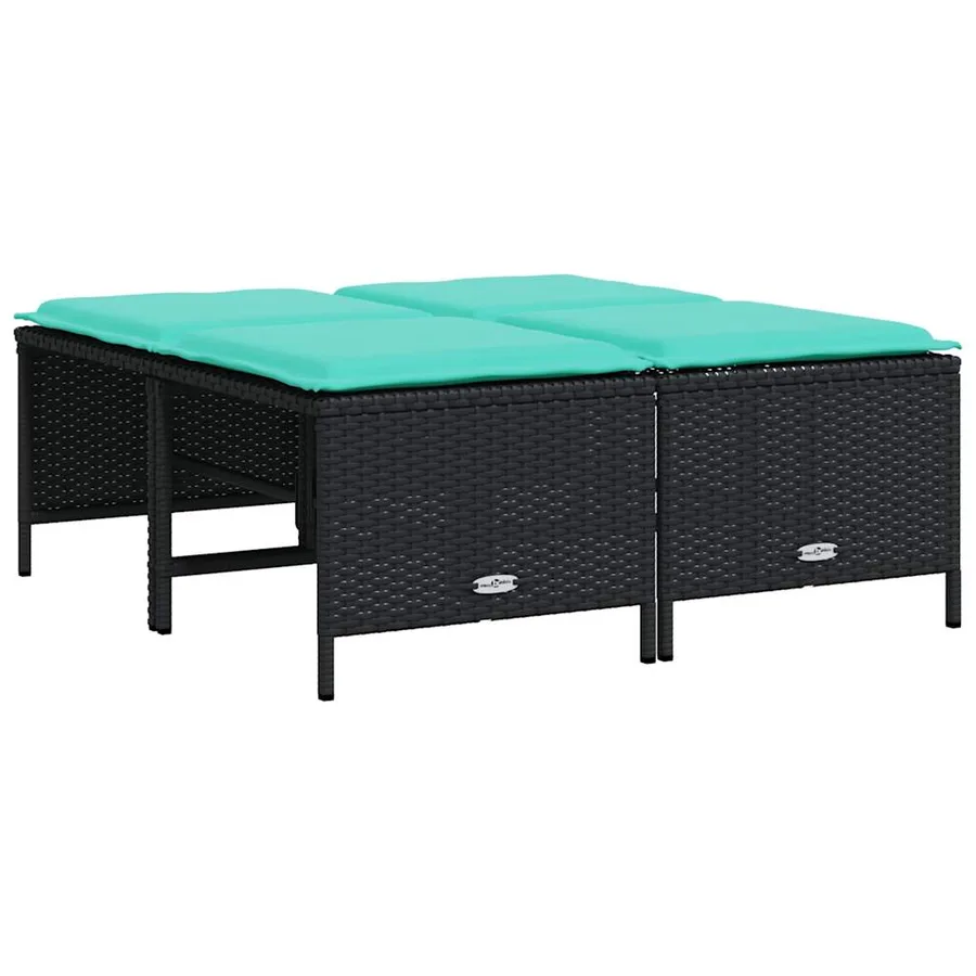 Tabourets de jardin avec coussins lot de 4 noir résine tressée - 5