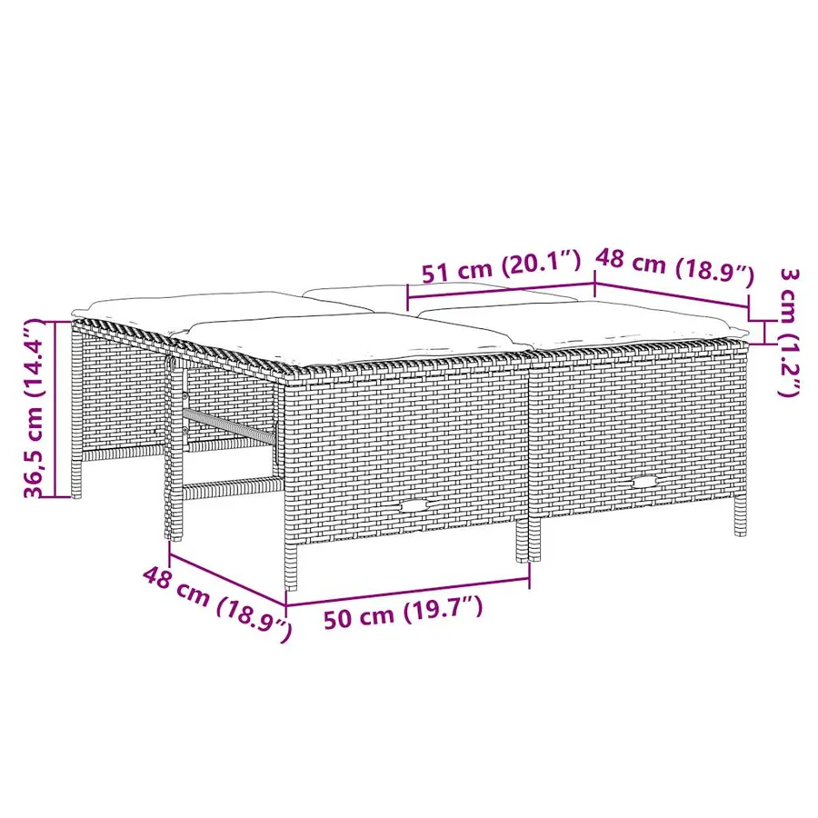 Tabourets de jardin avec coussins lot de 4 noir résine tressée - 7