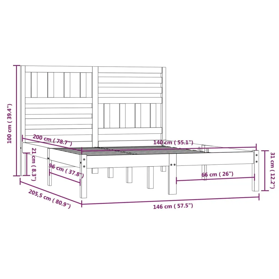 Cadre de lit sans matelas bois massif de pin 140x200 cm - 9