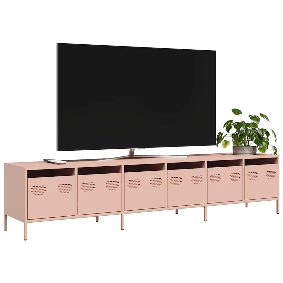 Meuble TV rose 202x39x43,5 cm acier laminé à froid