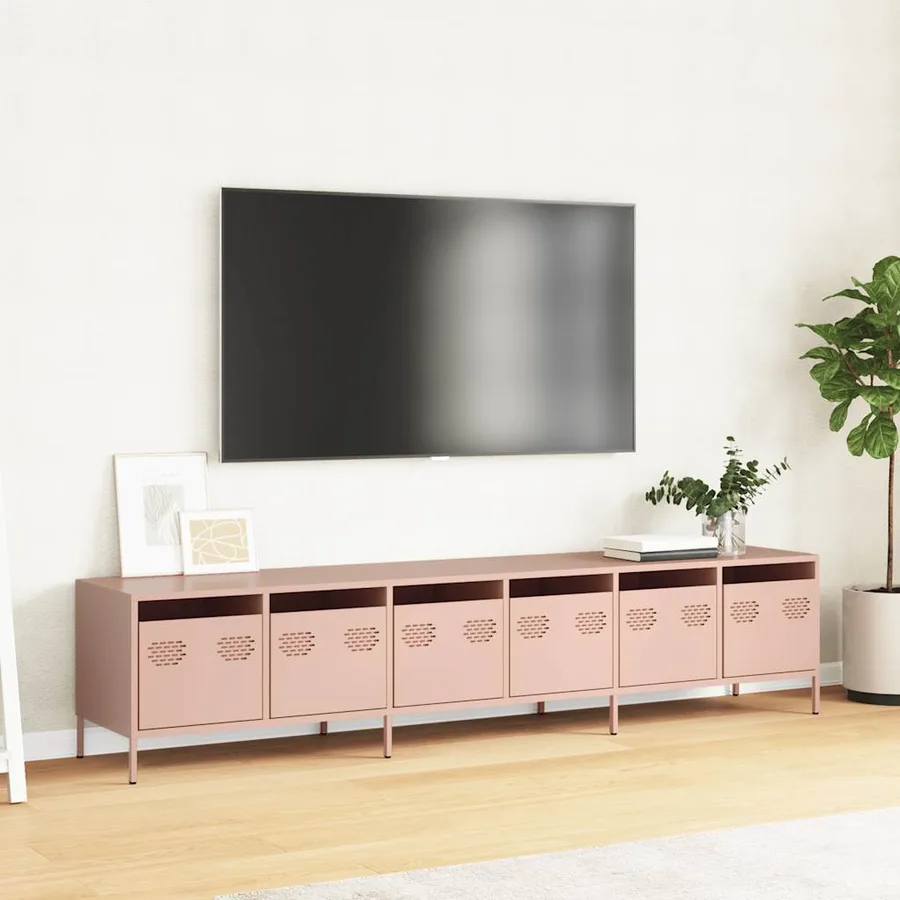 Meuble TV rose 202x39x43,5 cm acier laminé à froid - 3