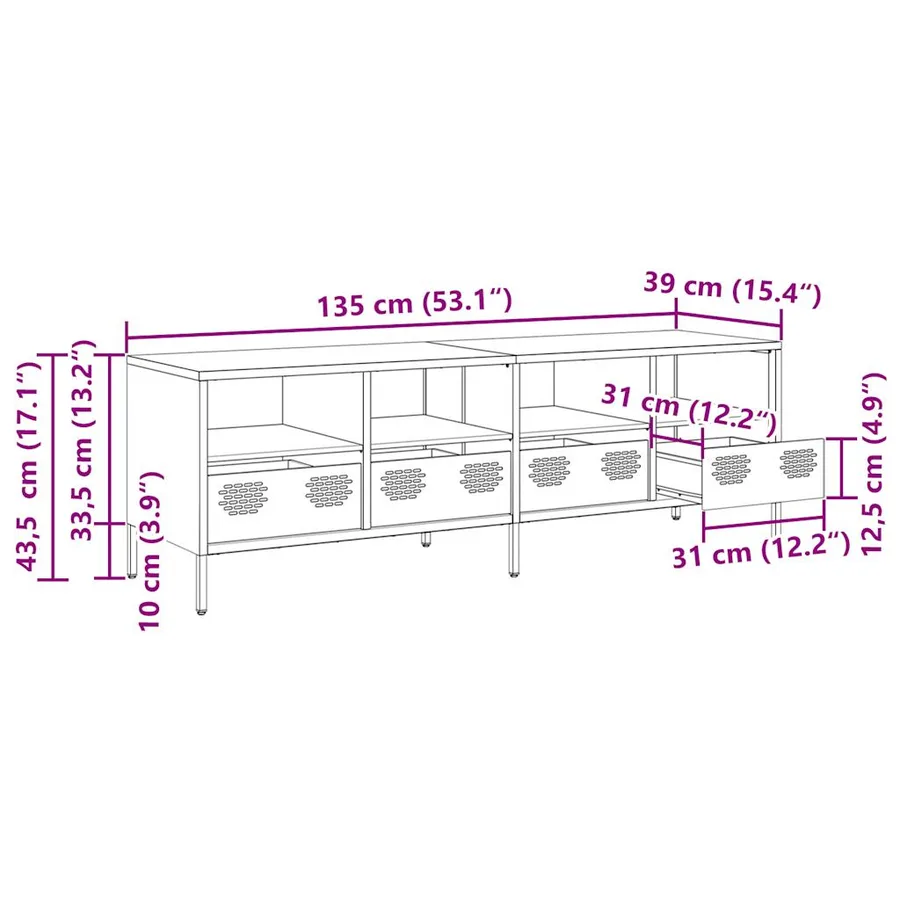 Meuble TV rose 135x39x43,5 cm acier laminé à froid - 12