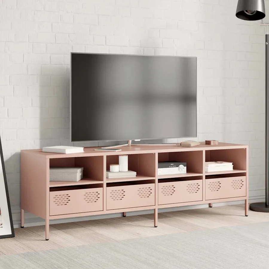 Meuble TV rose 135x39x43,5 cm acier laminé à froid - 3
