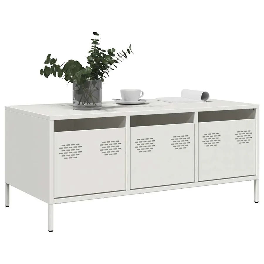 Table basse blanc 101,5x50x43,5 cm acier laminé à froid - 3