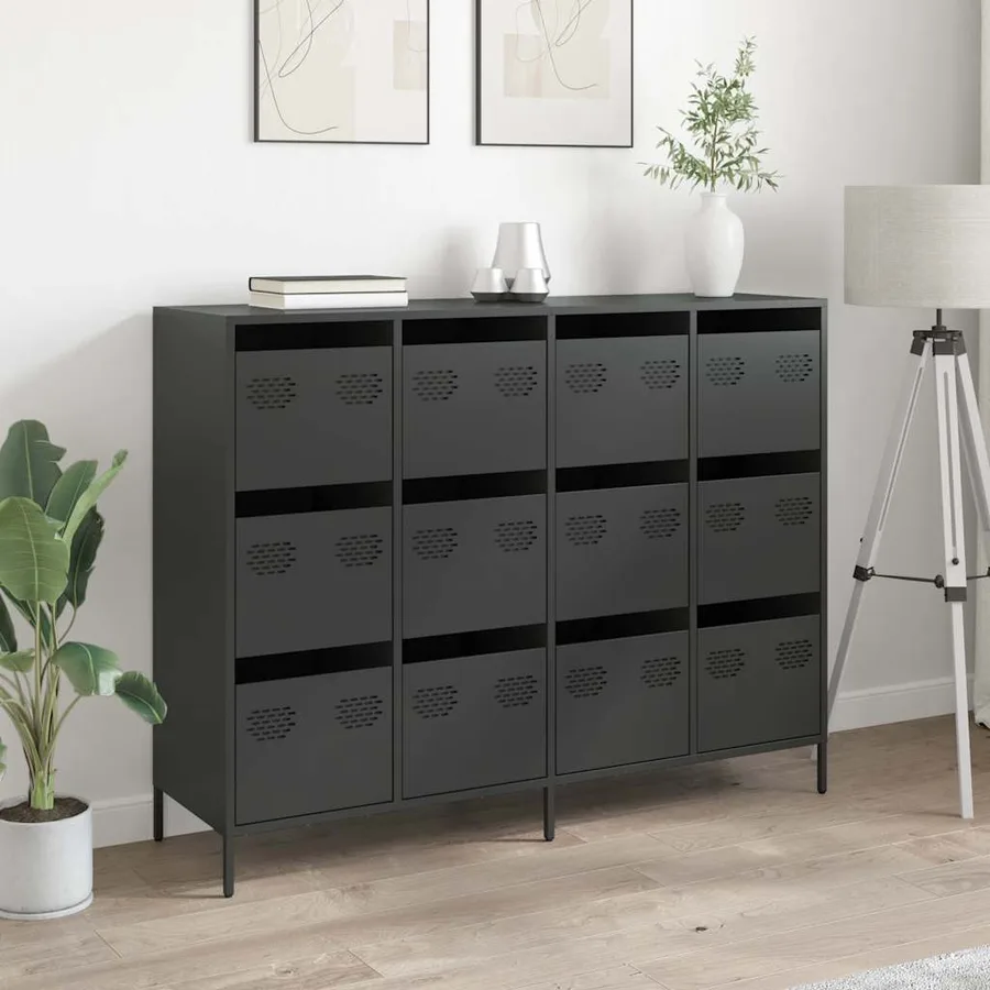 Buffet noir 135x39x103,5 cm acier laminé à froid - 3