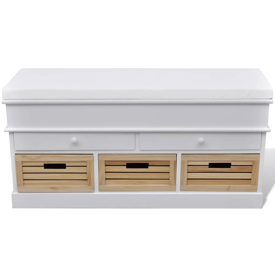 Entryway and storage bench with cushion 2 drawers White