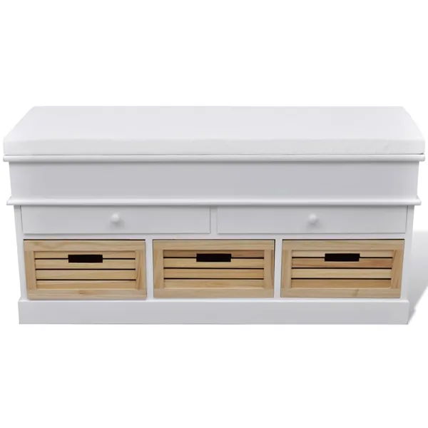 Entryway and storage bench with cushion 2 drawers White