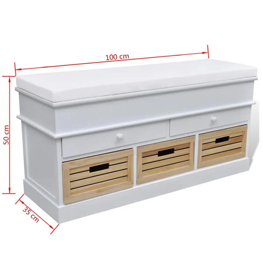 Entryway and storage bench with cushion 2 drawers White - 6
