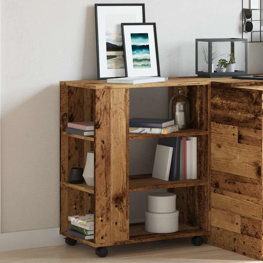 Armoire à roulettes vieux bois 60x35x75 cm bois d'ingénierie - 4