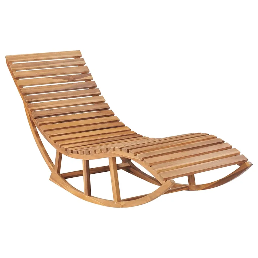 Chaise longue à bascule avec coussin Bois de teck solide - 2