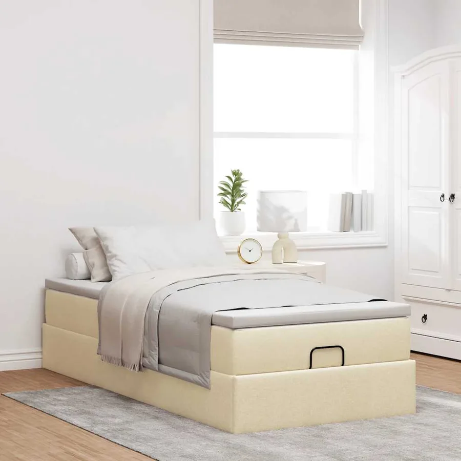 Cadre de lit ottoman avec matelas crème 90x200 cm tissu - 3