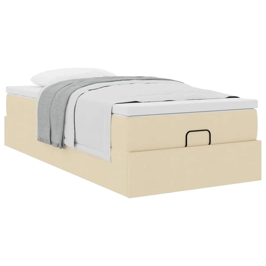 Cadre de lit ottoman avec matelas crème 90x200 cm tissu - 5