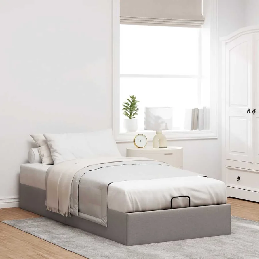 Cadre de lit ottoman sans matelas taupe 90x200 cm tissu - 3
