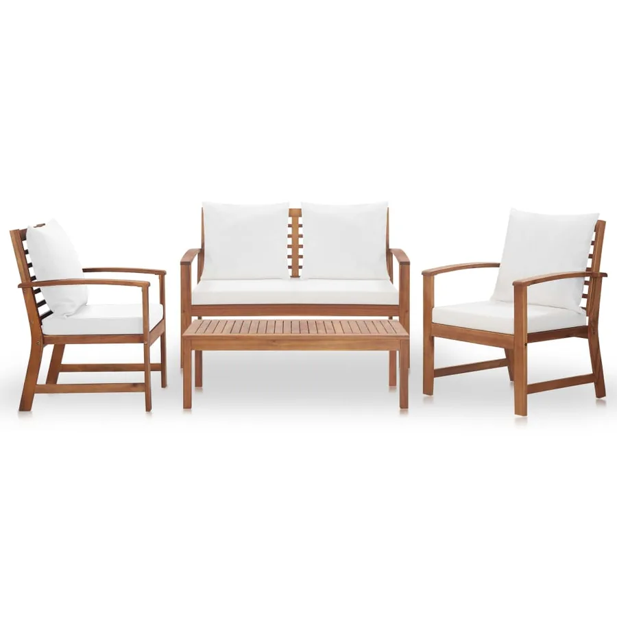 Salon de jardin avec coussins 4 pcs Bois d'acacia solide - 2