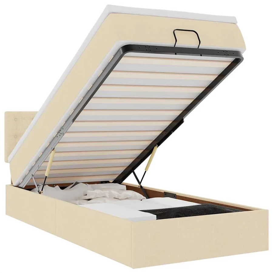 Lit ottoman avec matelas crème 90x200 cm tissu - 2