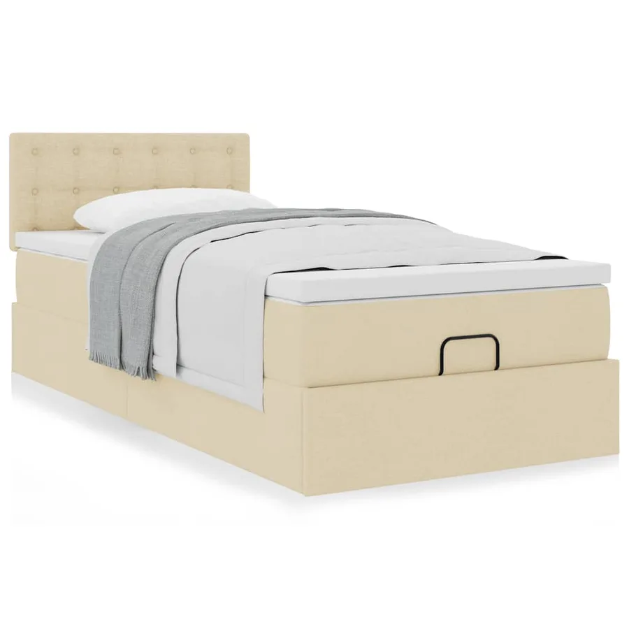 Lit ottoman avec matelas crème 90x200 cm tissu - 4