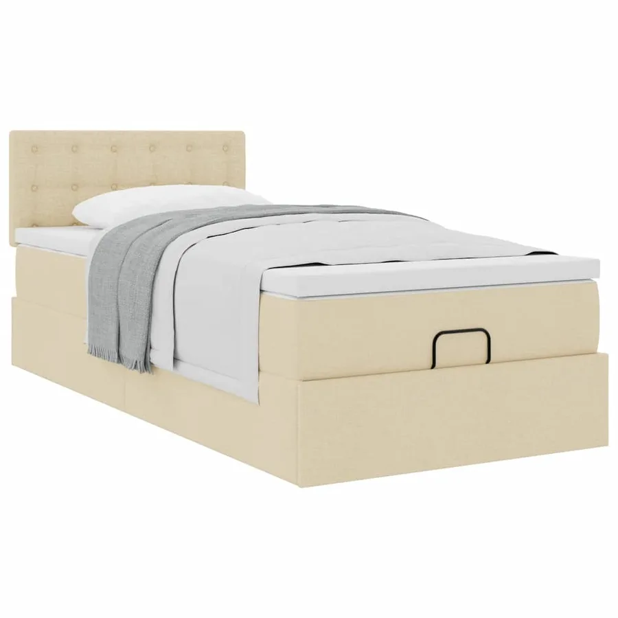 Lit ottoman avec matelas crème 90x200 cm tissu - 5