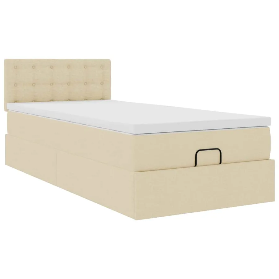 Lit ottoman avec matelas crème 90x200 cm tissu - 6
