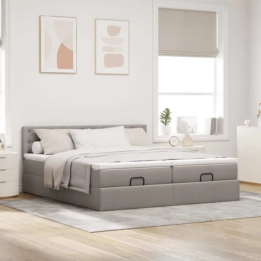 Cadre de lit ottoman avec matelas taupe 180x200 cm tissu - 3