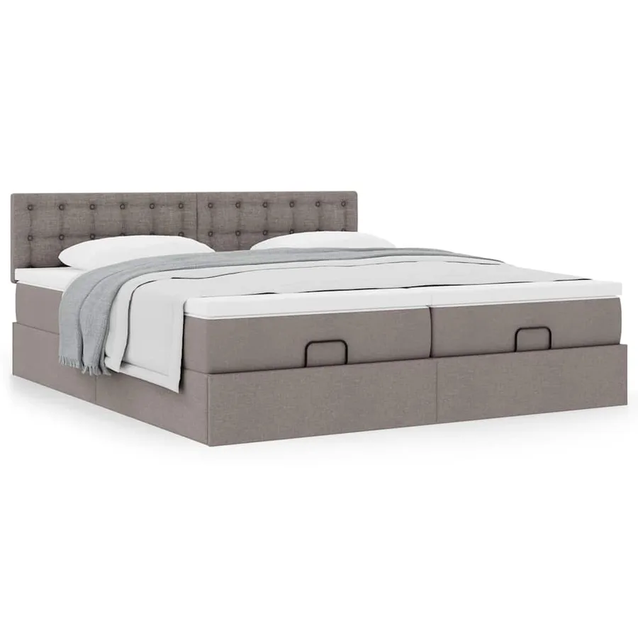 Cadre de lit ottoman avec matelas taupe 180x200 cm tissu - 4