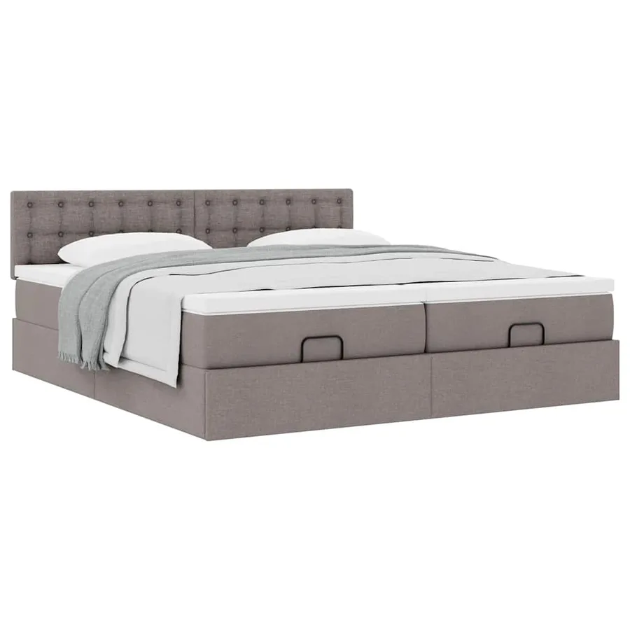 Cadre de lit ottoman avec matelas taupe 180x200 cm tissu - 5