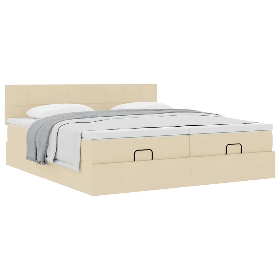 Cadre de lit ottoman avec matelas crème 180x200 cm tissu - 5