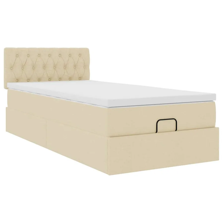 Lit ottoman avec matelas et LED crème 90x200 cm tissu - 7