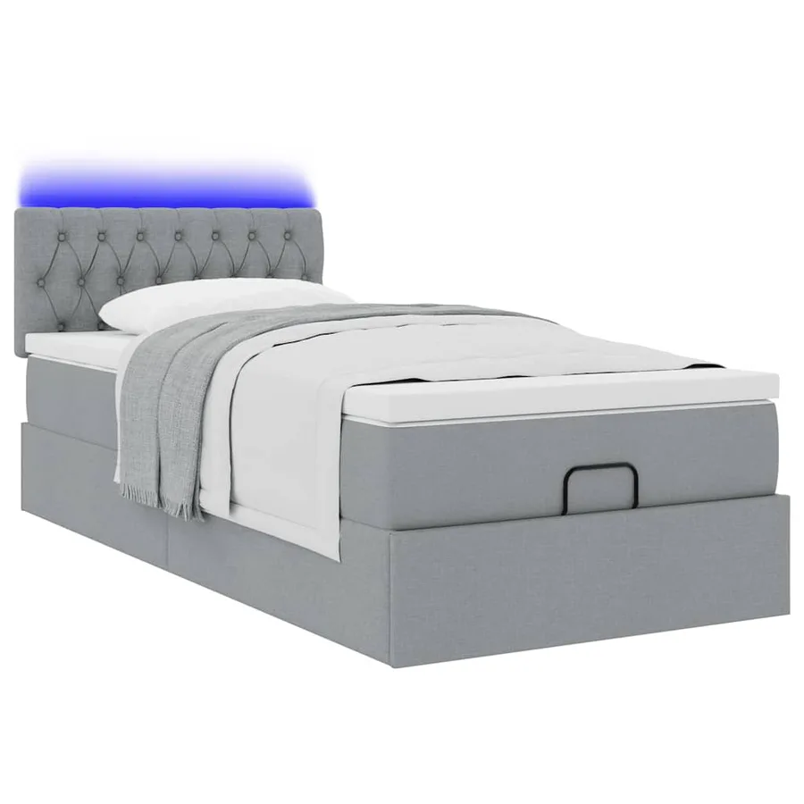 Lit ottoman avec matelas gris clair 100x200 cm tissu - 6
