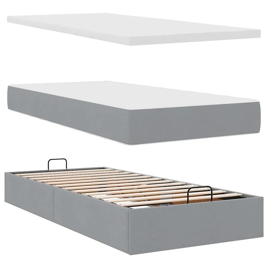 Lit ottoman avec matelas gris clair 100x200 cm tissu - 9