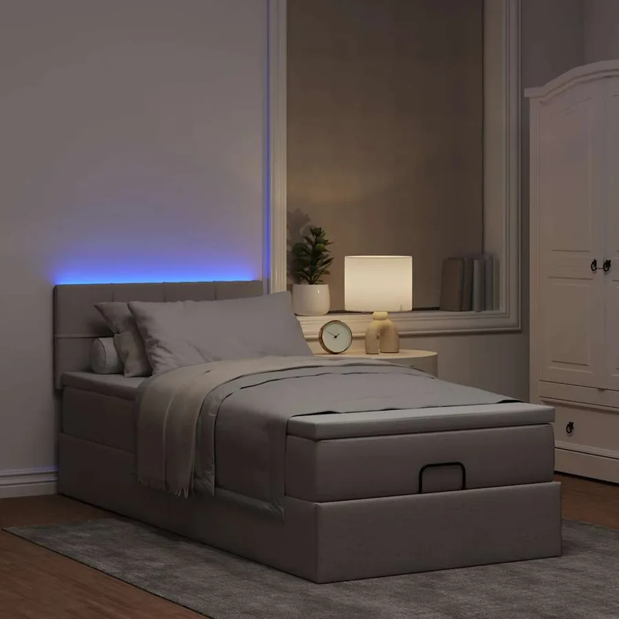 Lit ottoman avec matelas et LED taupe 90x200 cm tissu - 3