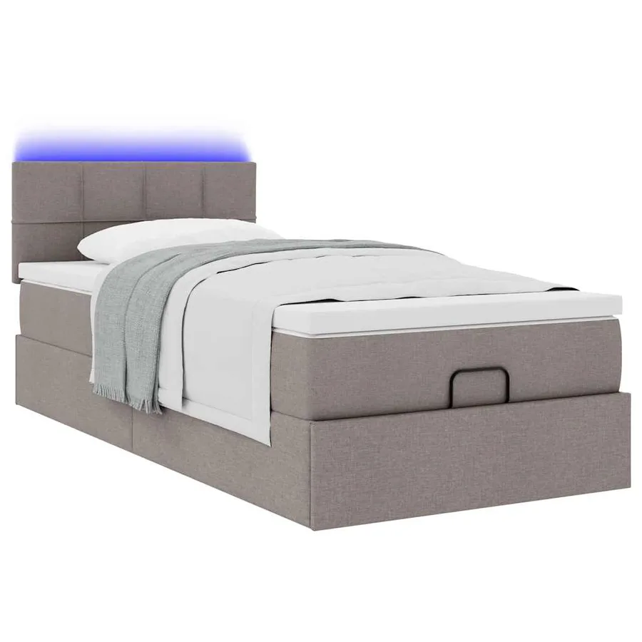 Lit ottoman avec matelas et LED taupe 90x200 cm tissu - 6