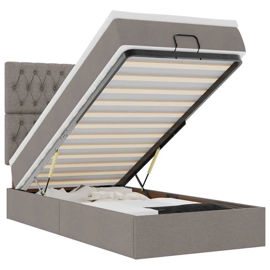 Lit ottoman avec matelas taupe 90x200 cm tissu - 2