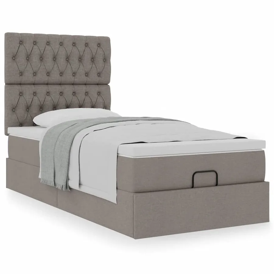 Lit ottoman avec matelas taupe 90x200 cm tissu - 4