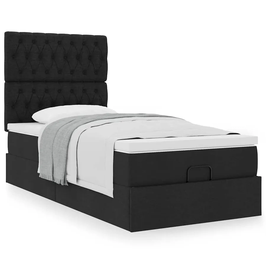 Lit ottoman avec matelas noir 90x200 cm tissu - 4