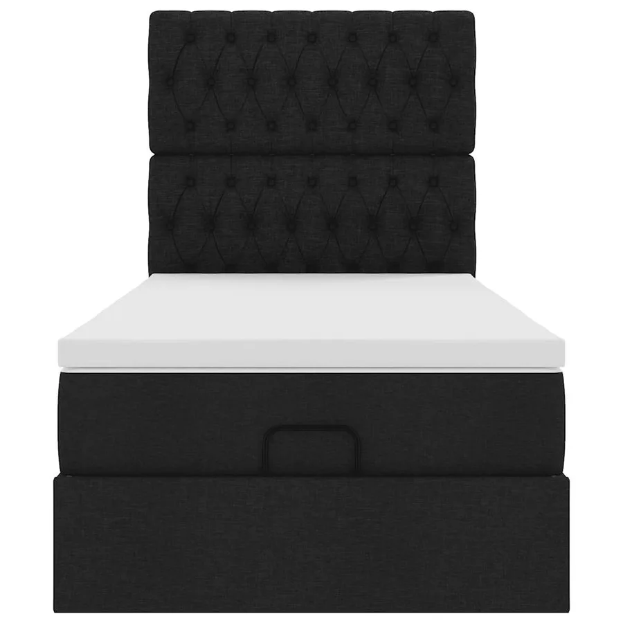Lit ottoman avec matelas noir 90x200 cm tissu - 7