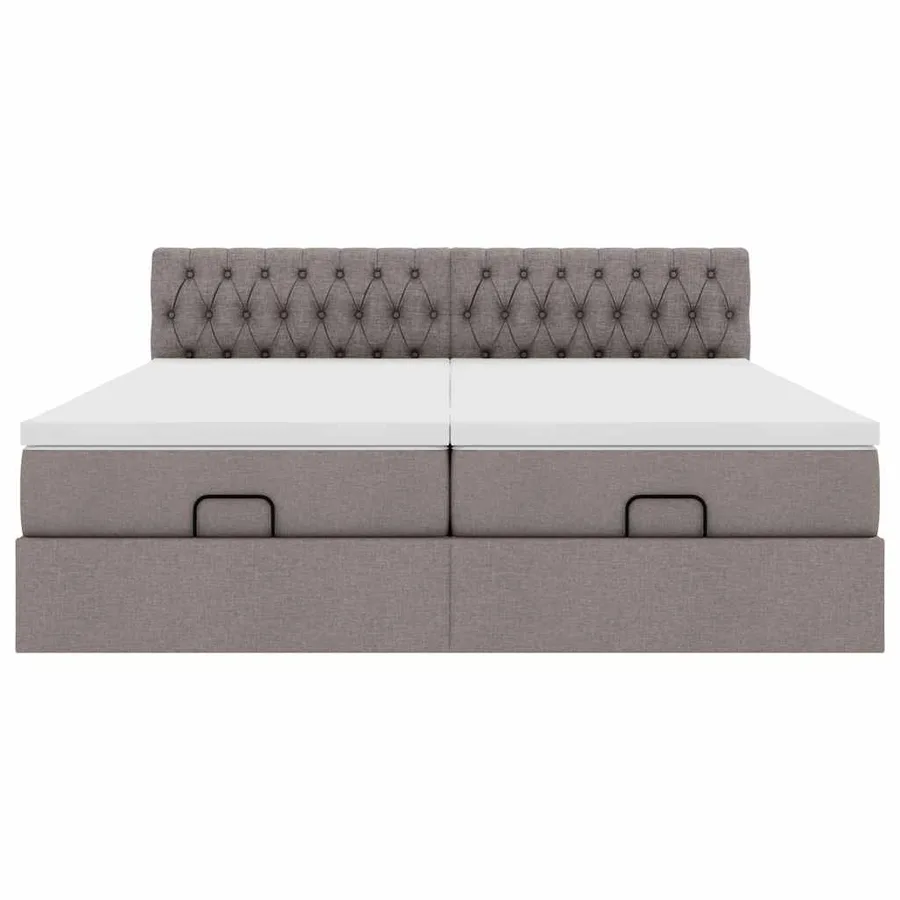 Cadre de lit ottoman avec matelas taupe 180x200 cm tissu - 8