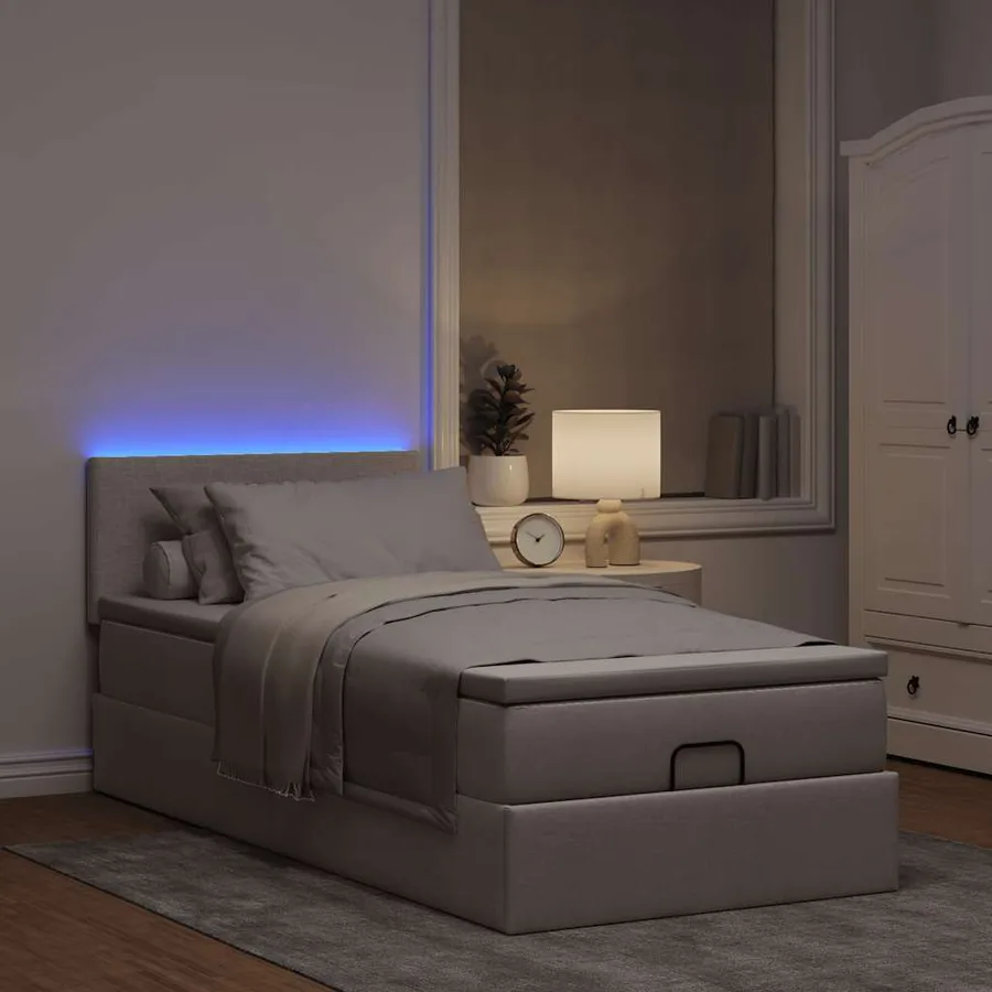 Lit ottoman avec matelas et LED taupe 90x200 cm tissu - 3