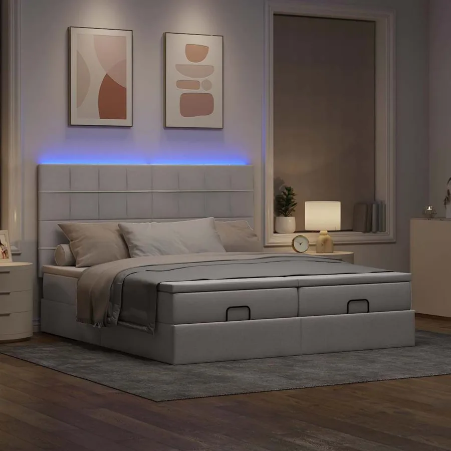 Cadre de lit ottoman avec matelas taupe 180x200 cm tissu - 3
