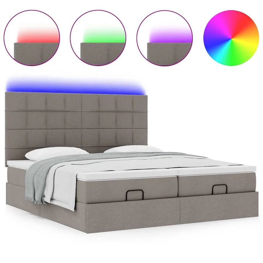 Cadre de lit ottoman avec matelas taupe 180x200 cm tissu - 5