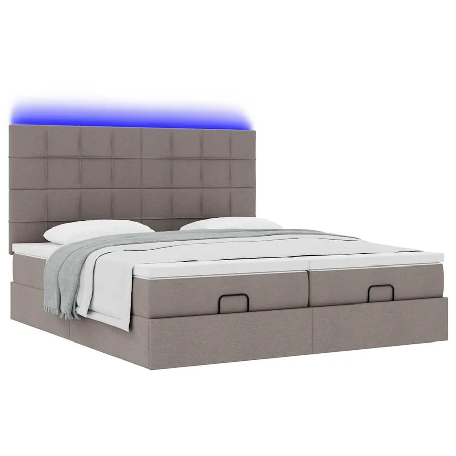 Cadre de lit ottoman avec matelas taupe 180x200 cm tissu - 6