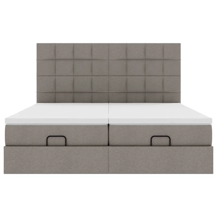 Cadre de lit ottoman avec matelas taupe 180x200 cm tissu - 8