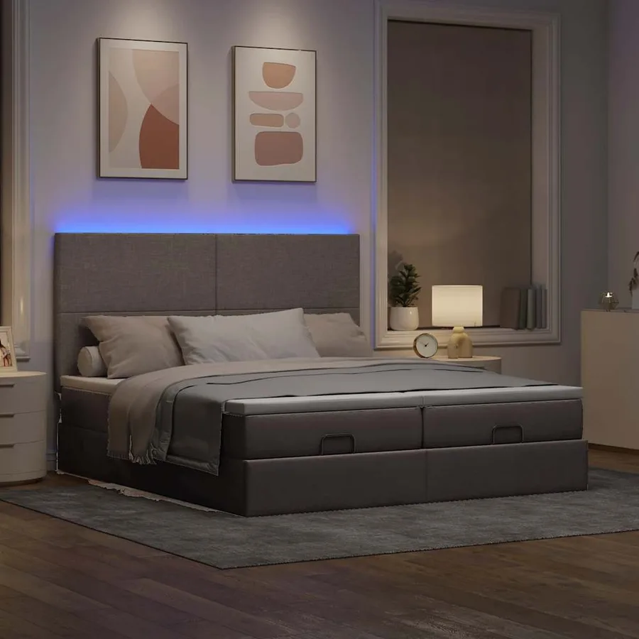 Cadre de lit ottoman avec matelas taupe 180x200 cm tissu - 3