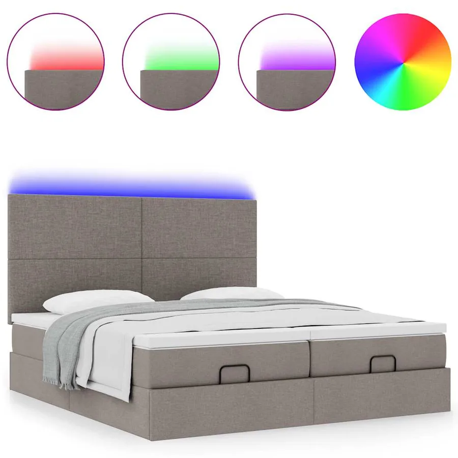 Cadre de lit ottoman avec matelas taupe 180x200 cm tissu - 5