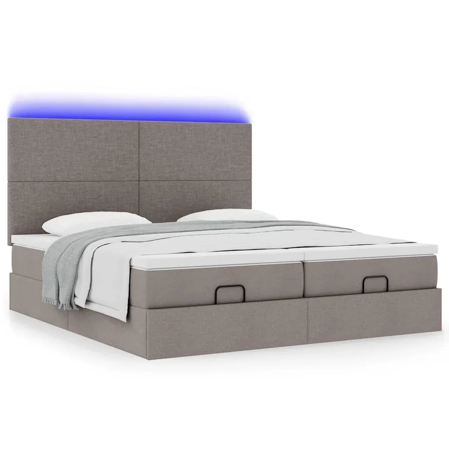 Cadre de lit ottoman avec matelas taupe 180x200 cm tissu - 6